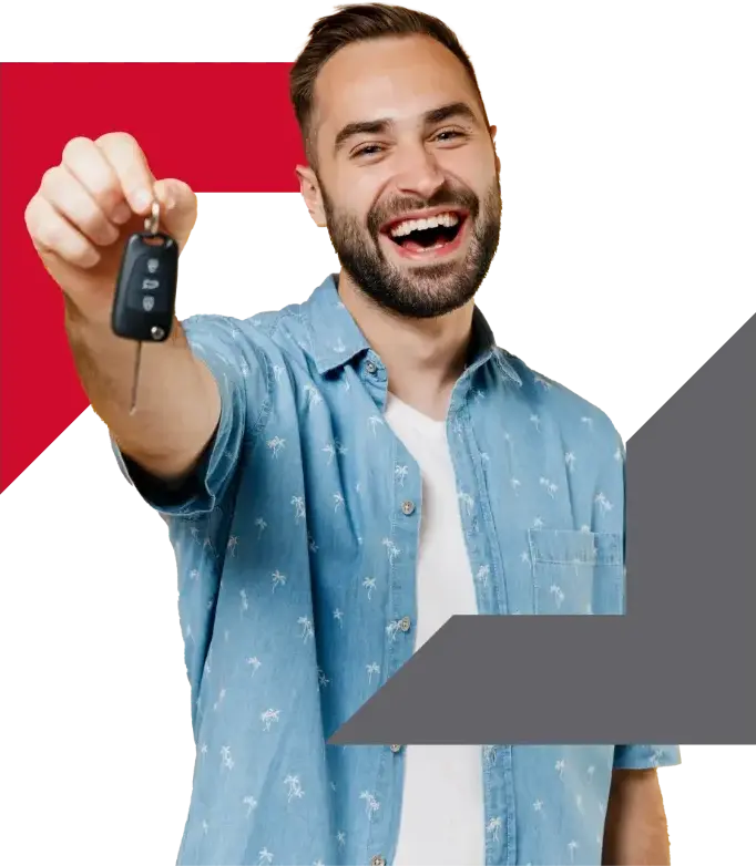 young man holding car key